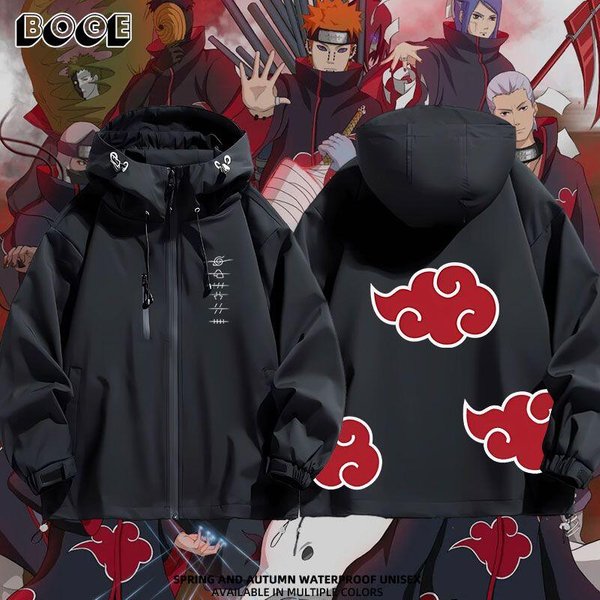 Kurtka z kapturem Akatsuki Organization, anime, wiatroodporna, codzienna, zapinana na zamek, dla mężczyzn, kobiet, nastolatków, cosplay, streetwear, odzież wierzchnia na co dzień.