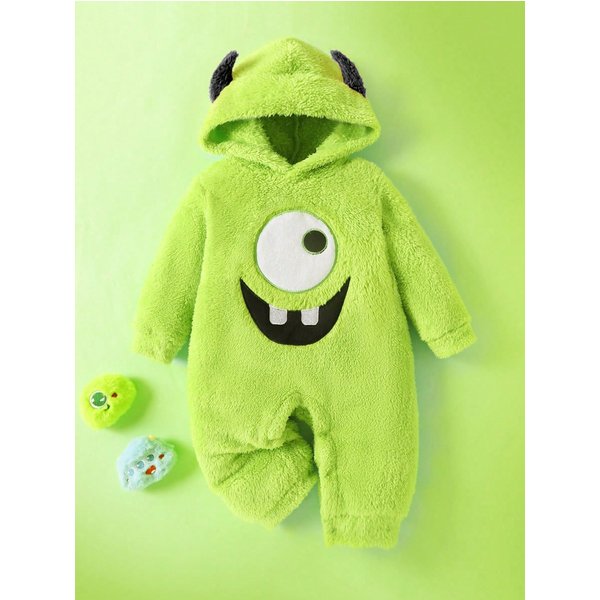 Combinaison en peluche pour bébé garçon avec chapeau à oreilles de démon brodé