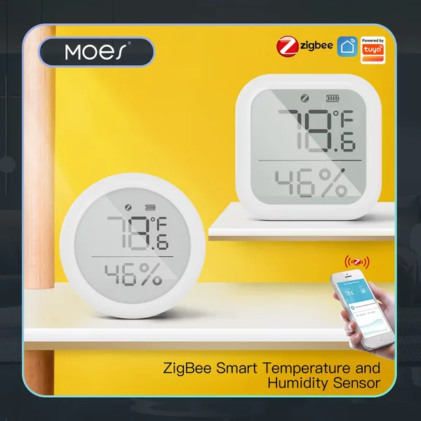 MOES – capteur intelligent de température et d'humidité Tuya ZigBee, pour maison connectée, avec écran LED, fonctionne avec Google Assistant et Tuya Zigbee Hub