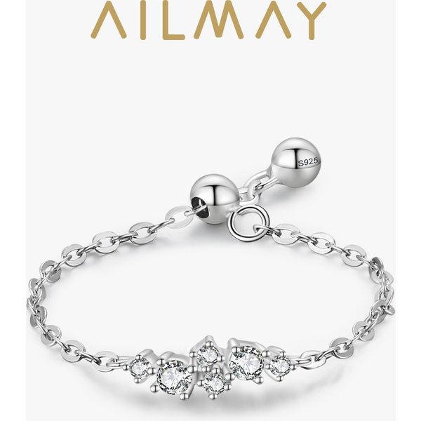 Ailmay – bague en argent Sterling 925 pour femmes, Design géométrique Simple, taille libre, chaîne à maillons CZ brillante, anneaux réglables, bijoux fins