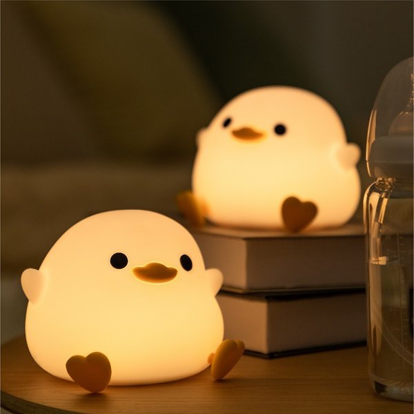 Veilleuse LED en silicone en forme de canard mignon, lampe animale de dessin animé pour enfants, avec capteur tactile et minuterie, rechargeable par USB, idéale pour les cadeaux d'anniversaire