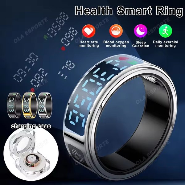2025 Neuer SR08 Smart Ring für Männer und Frauen mit LED-Display, Herzfrequenz- und Blutsauerstoffmessung, 5ATM wasserdicht, mehrere Sportmodi HT30