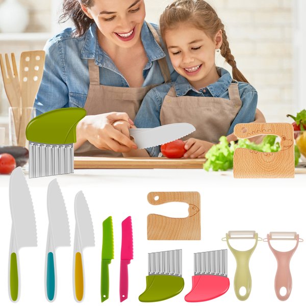 Kinder Kochschneider Set Sicher Wiederverwendbare Kunststoff Kleinkind Messer Kartoffel Crinkle Cutter Schäler Kinder DIY Küche Zubehör 2023