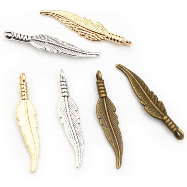 30 pièces 31x6.5mm plume breloques pendentifs Bronze Antique argent plaqué KC or bijoux à bricoler soi-même faisant des résultats pour collier Bracelet