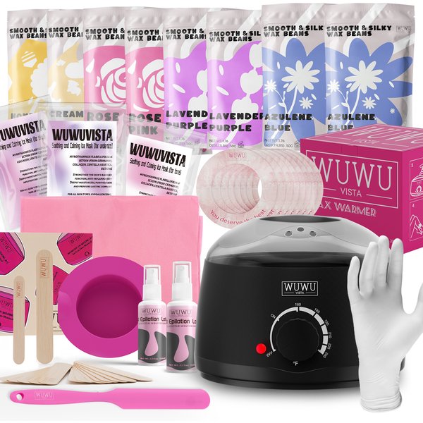 WUWUVISTA Weihnachtsgeschenkset: 69-teiliges Wachs-Kit zur Haarentfernung mit Hartwachs, Wachserhitzer und Wachsperlen für Gesicht, Brazilian, Ganzkörper und Bikinizone