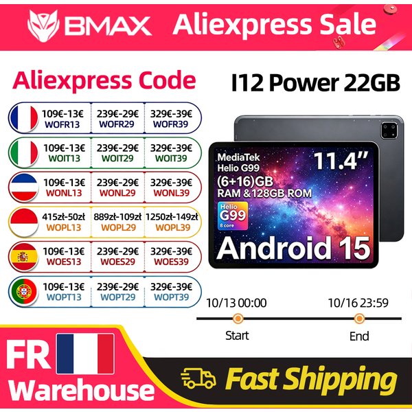 BMAX I12 Power Tablet 11,4" 2,4K IPS 90Hz Display MediaTek Helio G99 8-Kern 22(6GB+16GB) RAM 128GB ROM 8000mAh Typ-C Android 15 Tablets 4G LTE GPS WiFi Unterstützung Dual SIM