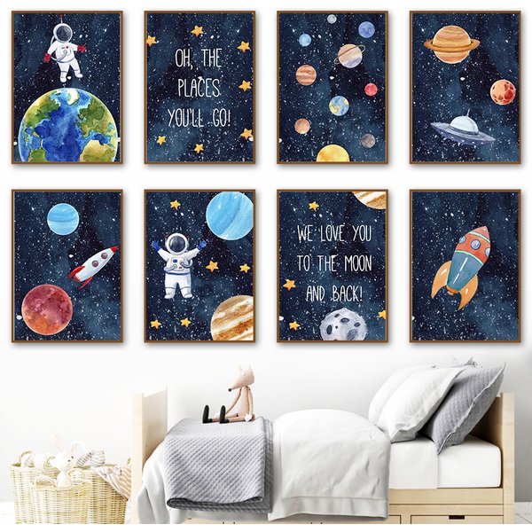 Space Planet Rocket Astronaut Star Nursery Wall Art Canvas Painting Nordic Poster And Prints Wall Pictures Baby Kids Room Decor