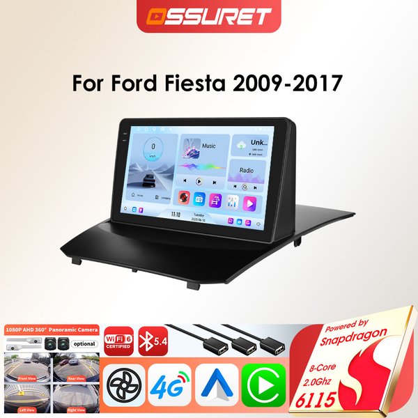 OSSURET 6115 lecteur autoradio Android pour Ford Fiesta 2009-2017 Carplay Auto GPS 2DIN 8core voiture multimédia stéréo intelligente