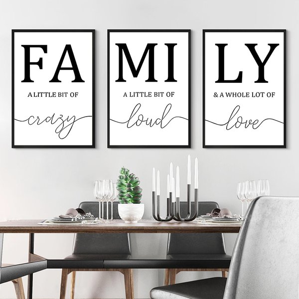 Affiche de famille Simple sans cadre, noir et blanc, peinture sur toile moderne, images murales imprimées pour décoration de salon et de maison, 3 pièces