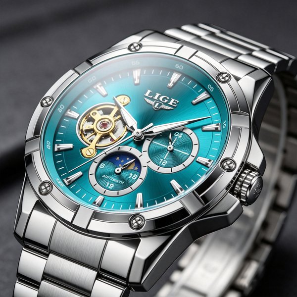 LIGE Men Automatic Watches for Men Luxury Waterproof Skeleton Flywheel Mechanical Wristwatch Classic Calendar Business Man Watch