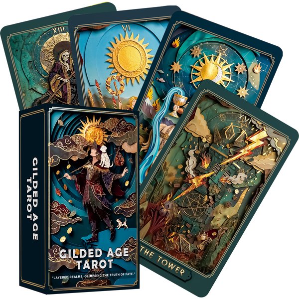 Das Tarot des Vergoldeten Zeitalters | 78 Papierschnitt-Kunst-Karten | Enthält einen Leitfaden, geeignet für Anfänger und erfahrene Leser