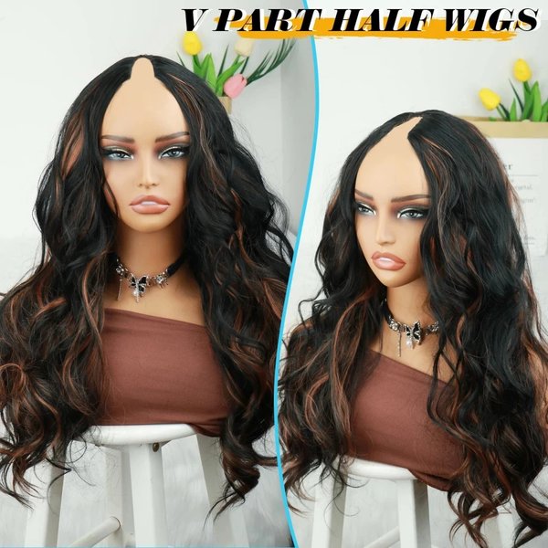 Body Wave Upgrade V Part With Adjustable Drawstring 220 Density V Shape Clip In Half Wigs Highlight P1B30 V Part Wig Human Hair Full Machine Made Wig