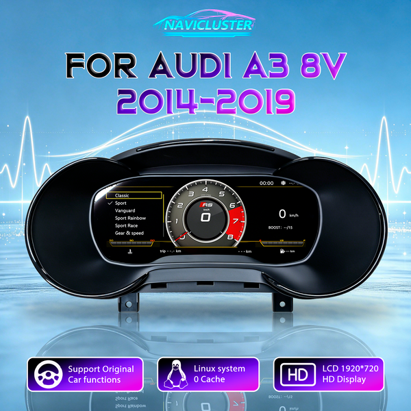 Écran HD 1920*720 Linux Virtual Cockpit Instrument 10.25'' LCD Tableau de bord numérique pour Audi A3 8V S3 Q2 Q2L Années 2014-2019 Panneau de tableau de bord Compteur de vitesse