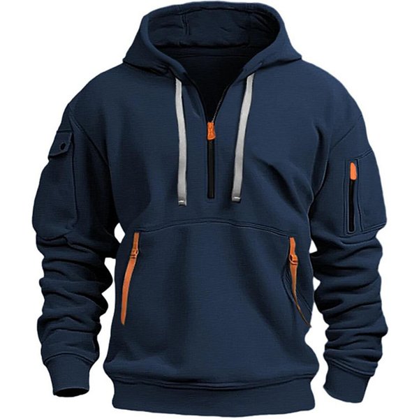 Herren-Kapuzenpullover mit mehreren Taschen und Reißverschluss, lässiger Sport-Kapuzenpullover für Herren/Damen, Übergröße, lockerer Pullover, modisches Sweatshirt, langärmlige Oberteile