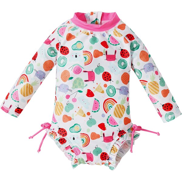 Maillot de bain d'été à manches longues pour bébé fille, protection solaire, haute élasticité, motif imprimé, à la mode, mignon, sable de piscine, 1-6 ans