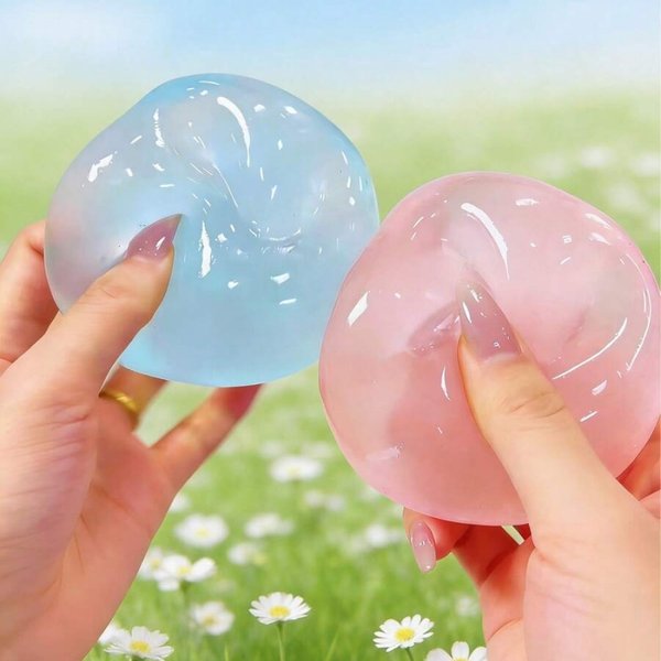 1 pièce Balle anti-stress compressible en mousse à mémoire de forme, à rebond lent, faite à la main, à l'huile de coco, bleue, ronde de 6 cm, en malt