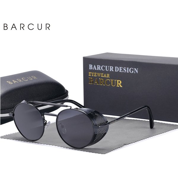 Barcur polarisierte steampunk runde sonnenbrille herren retro sonnenbrille für frauen vintage stil