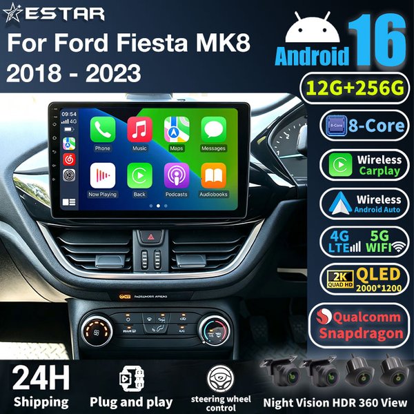 Autoradio Android 16 pour Ford Fiesta MK8 2018 - 2023, lecteur multimédia Android Auto, stéréo, NAVI, 4G, unité principale, Carplay sans fil, BT