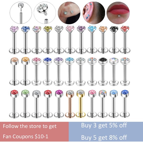 ZS 6-13 pièces/lot 16G acier inoxydable lèvre Labret Piercing ensemble cristal Monroe lèvre Stud oreille Tragus Helix Cartilage Piercing 6/8/10mm