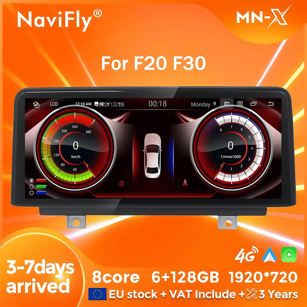 Navifly 10.25 ''Carplay sans fil pour BMW série 3/4 F20 F21 F22 F30 F31 F32 F33 F34 F36 Android 14 moniteur multimédia de voiture