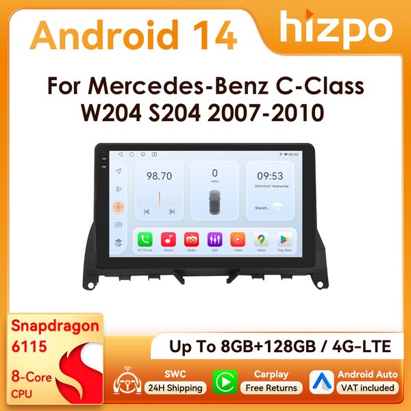 9" Hizpo CarPlay 2Din Android Auto Autoradio für Mercedes Benz C-Klasse W204 S204 2007 - 2010 Snapdragon 6115 RDS DSP 4G 360CAM