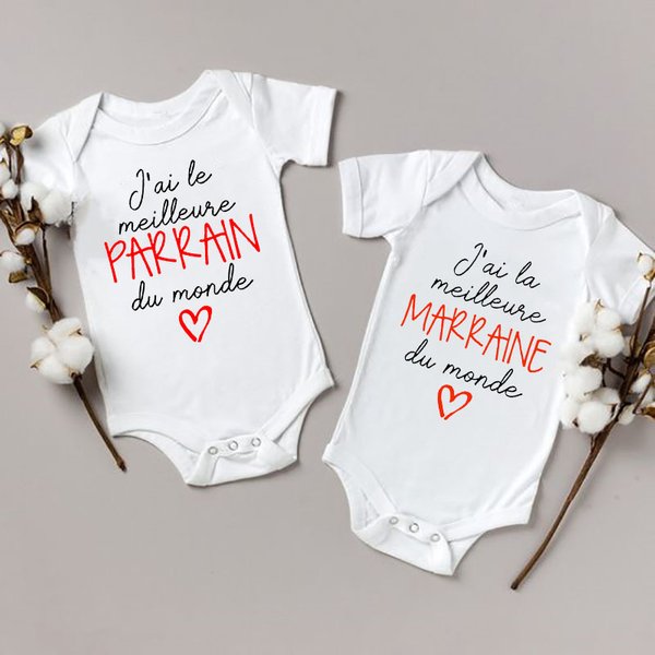 J'ai la meilleure marraine/père du monde, body pour nouveau-né, barboteuse amusante à manches courtes pour nourrissons, combinaisons pour garçons et filles