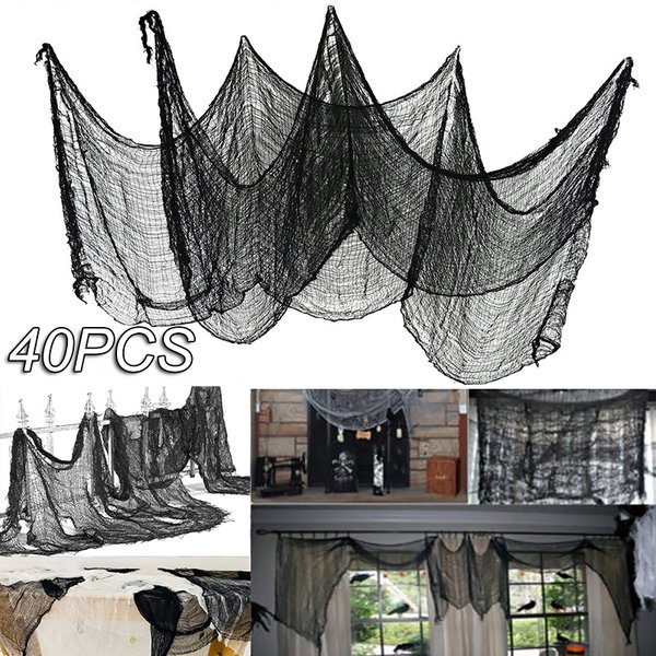 Décoration de fête d'horreur d'halloween, maisons hantées, décorations extérieures de porte, tissu effrayant noir, gaze effrayante, accessoires gothiques