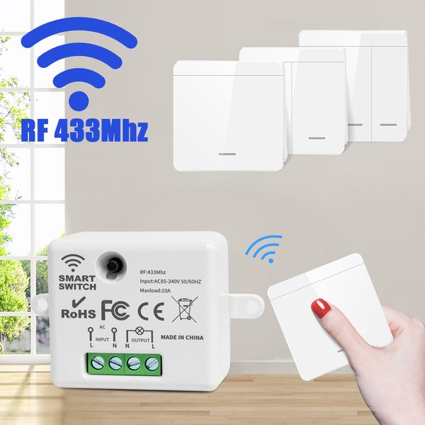 Interrupteur d'éclairage sans fil 433MHz, télécommande 1/2/3 boutons, interrupteur d'éclairage mural intelligent 10A 110V 220V pour lampe LED