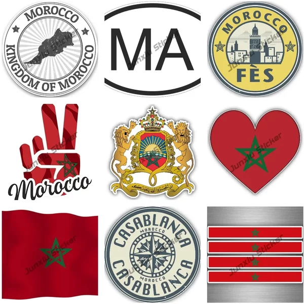 Autocollant «manteau d'arme» en vinyle, étiquette de voiture marocaine, Code pays MA, drapeau National, pour bagages