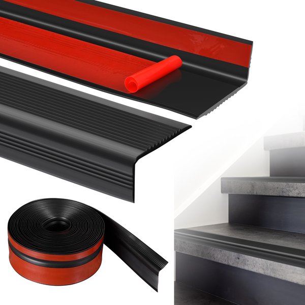 Profilé de marche d'escalier auto-adhésif antidérapant en PVC de 10 m – Protection des bords des marches pour aider les personnes âgées et les enfants à éviter les glissements
