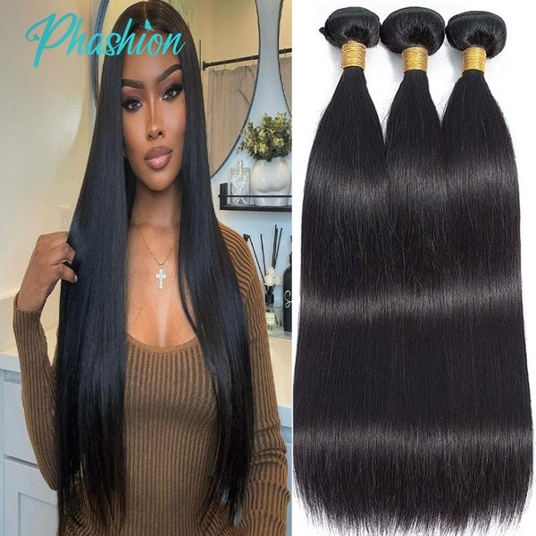 Phashion cheveux humains droits paquets 1/3 pièces/lot 30 32 pouces Remy Extensions de cheveux pour les femmes noires tissage brésilien couleur naturelle