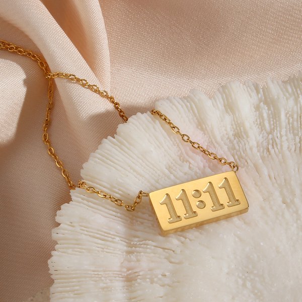 Collier avec pendentif rectangulaire 11:11, en acier inoxydable poli fin, plaqué or 18 carats, bijoux avec chiffres significatifs