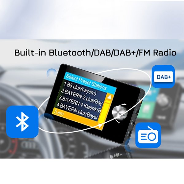 2,8-Zoll-Farbdisplay, DAB/DAB+-Digitalradio für Fahrzeuge, FM-Sender, MP3- und AUX-Eingang für europäische Autos.
