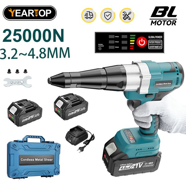 YEARTOP 25000N 3,2–4,8 mm bürstenlose elektrische Nietpistole Akku-Nietmutter Bohreinsatz Auto Nietwerkzeug für Makita 18 V Batterie