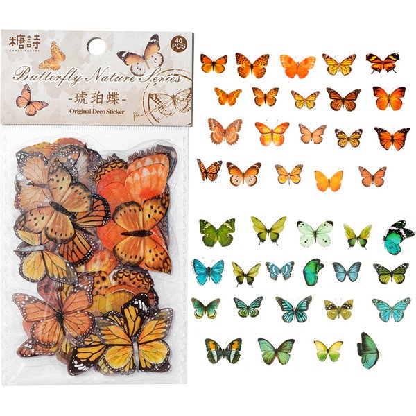 40pcs Colorful Butterfly Wings Stickers Epoxy Resin Fillings Plant Sticker for DIY Silicone Mold Filler Nail Art Crafts Decorate