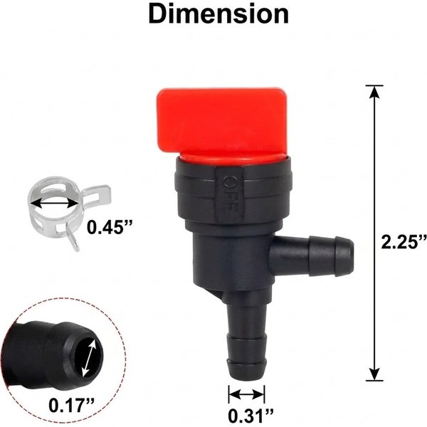 5er-Pack 90-Grad-Kraftstoffabsperrventil für Rasenmäher, Gartenmotor, kleiner Motor, Leitungsausschalter, schwarz, ABS