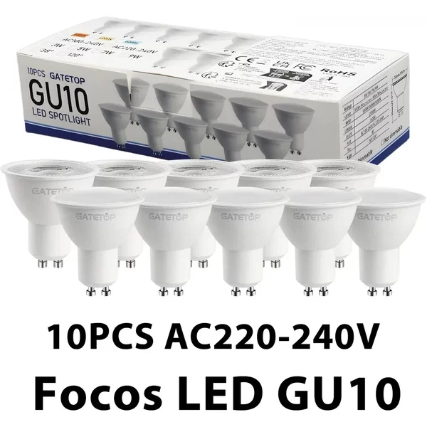 Lot de 10 ampoules LED GU10 220V, projecteur, 3W-9W, blanc chaud 3000K 6000K, idéal pour la maison et les bâtiments commerciaux