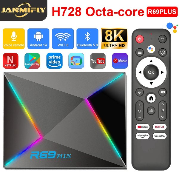 R69 Plus boîtier TV à commande vocale Ultra HD 8K Allwinner H728 Octa Core prise en charge Netflix tv box WIFI 6 décodeur