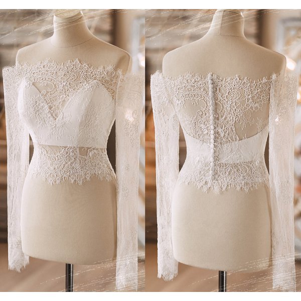 Veste longue en dentelle pour patients, cape de mariage moderne, enveloppes initiées par la fibre, bouton blanc ivoire, accessoires vestes
