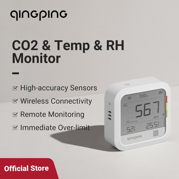 Qingping Thermometer Hygrometer CO2-Detektor, Fernüberwachung, Temperatur- und Luftfeuchtigkeitsüberwachung, schnelle Alarmbenachrichtigung, Aufladen