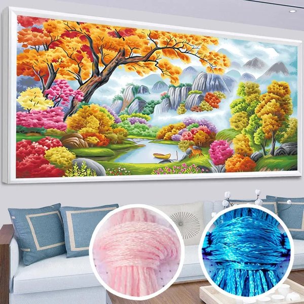 Jardin de fleurs de pêcher Modèle bricolage point de croix Kits complets toile imprimée broderie fil de coton couture décoration de la maison