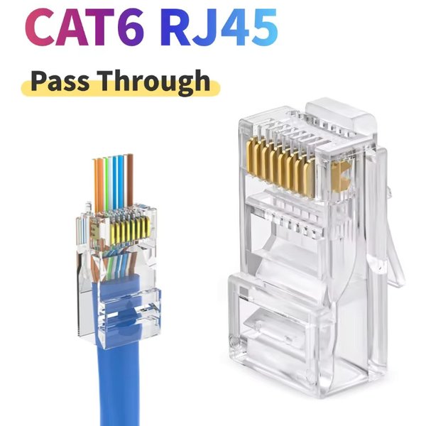 50/100 szt. Złącze RJ45 CAT5 Cat6 Przelotowe Pozłacane Niezłączone Gniazdo Sieciowe RJ-45 Główki Kryształowe Kable Ethernet