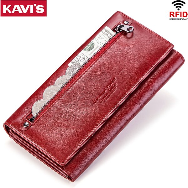 Women Genuine Leather Wallets Fashion Cell Phone Clutch Bag for RFID Protect Card Holder Purse Travel Zipper Pocket Long Handbag