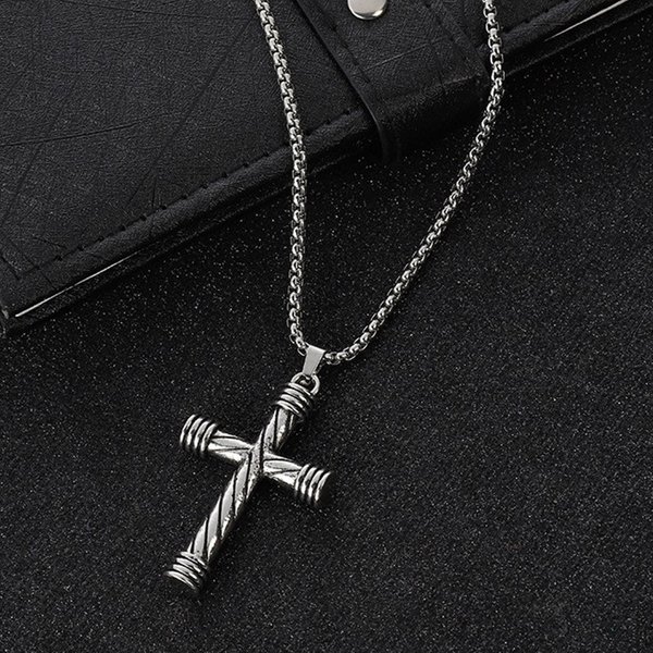 Punk Simple spirale croix pendentif collier pour hommes femmes motard en acier inoxydable collier chrétien hommes chaîne amulette bijoux cadeau