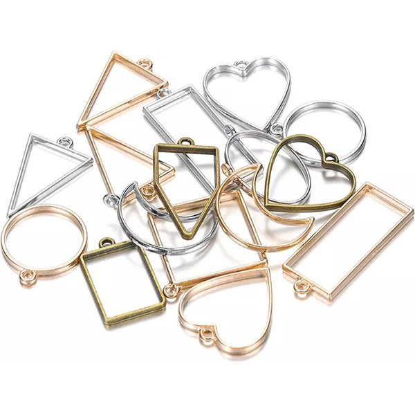 11 pièces/lot 8 couleurs assorties géométrique creux pressé fleur cadre pendentifs résine pour la fabrication de bijoux collier pendentif lunette moule