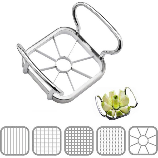 LMETJMA 5 in 1 Apple Cutter Slicer Stainless Steel Vegetable Fruit Shredders Manual Potato Chips Cutter Strip Chopper KC0024