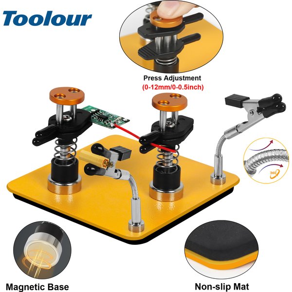 Toolour Soldering Helping Hands Soldering Tool with Magnetic Metal Flexible Arm Adjustable PCB Holder for Welding Repair
