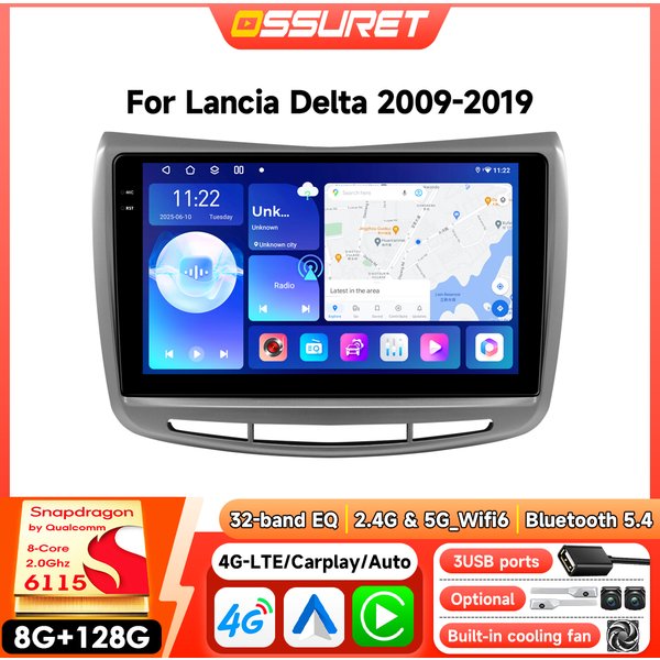 2DIN Android Autoradio für Lancia Delta III 2009-2019 Multimedia Wireless Carplay Auto 6115 Intelligenter Bildschirm-Player GPS 360Cam