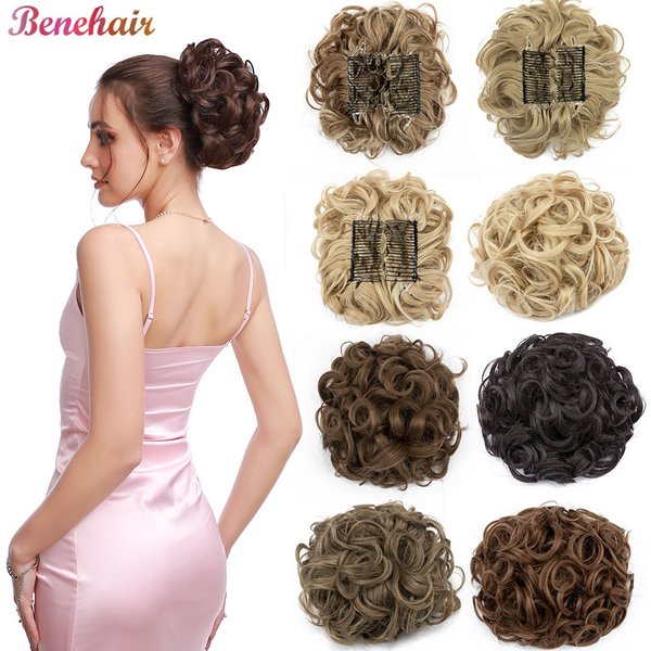 BENEHAIR cheveux synthétiques Chignon brun blond bouclés Chignon désordre peigne pince dans l'extension de cheveux Updos postiches pour les femmes