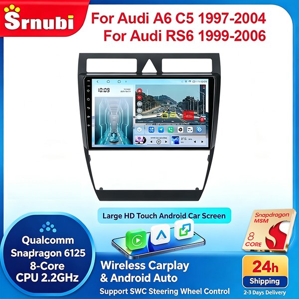 Srnubi 2Din Autoradio für Audi A6 C5 1997-2004 für Audi RS6 1999-2006 Multimedia-Player mit kabellosem CarPlay, Android Auto und Navigationssystem